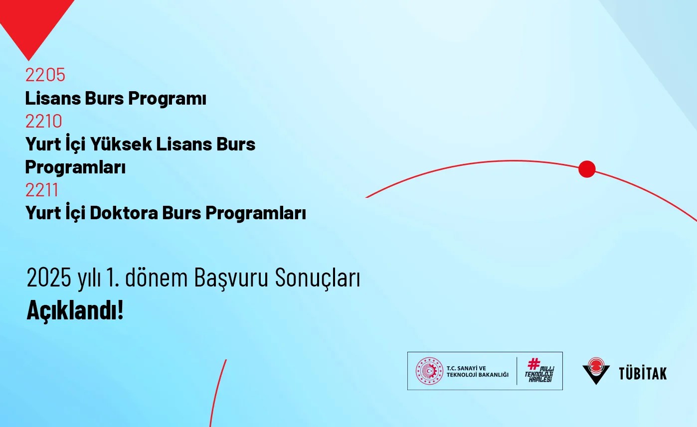 2205-Lisans Burs Programı, 2210-Yurt İçi Yüksek Lisans Burs Programları ve 2211-Yurt İçi Doktora Burs Programları 2025 yılı 1. dönem Başvuru Sonuçları Açıklandı